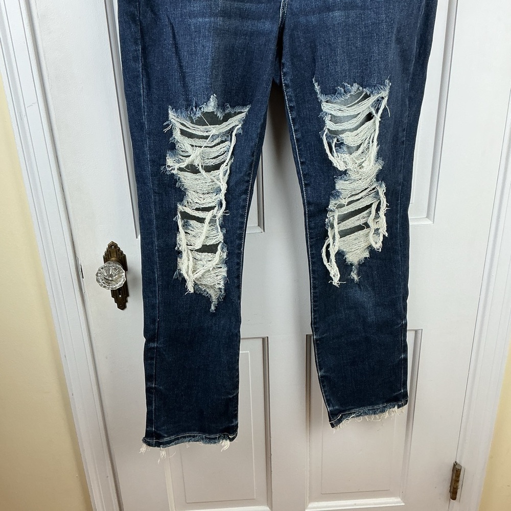 Judy Blue Dark Blue Distressed Straight Leg Jeans - Picture 2 of 7